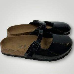 Birki’s slip on Patton leather Mary Jane clog